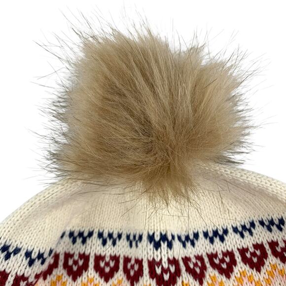 Hanna Andersson Pom Pom Hat Knit Beanie Cream Faux Fur Girls M - Picture 3 of 6